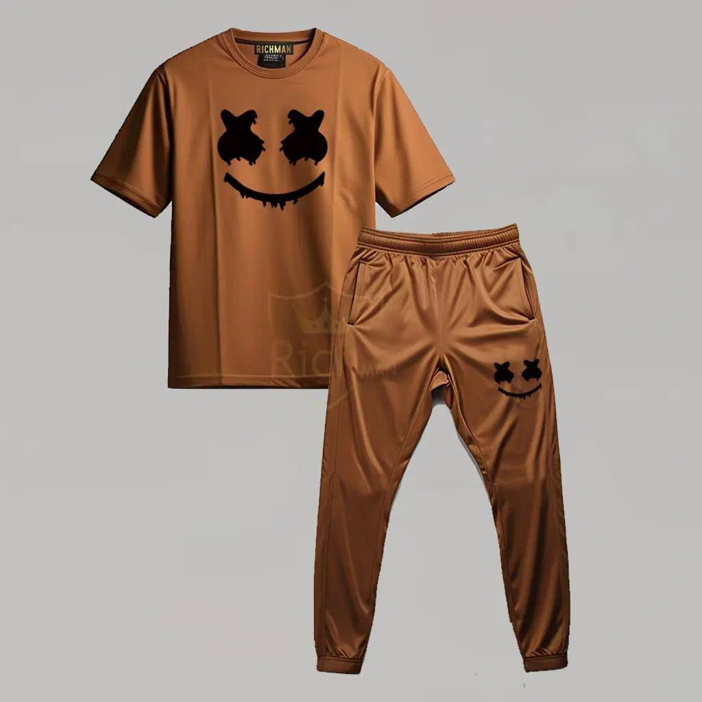 2 Pcs Men's Micro Printed Track Suit